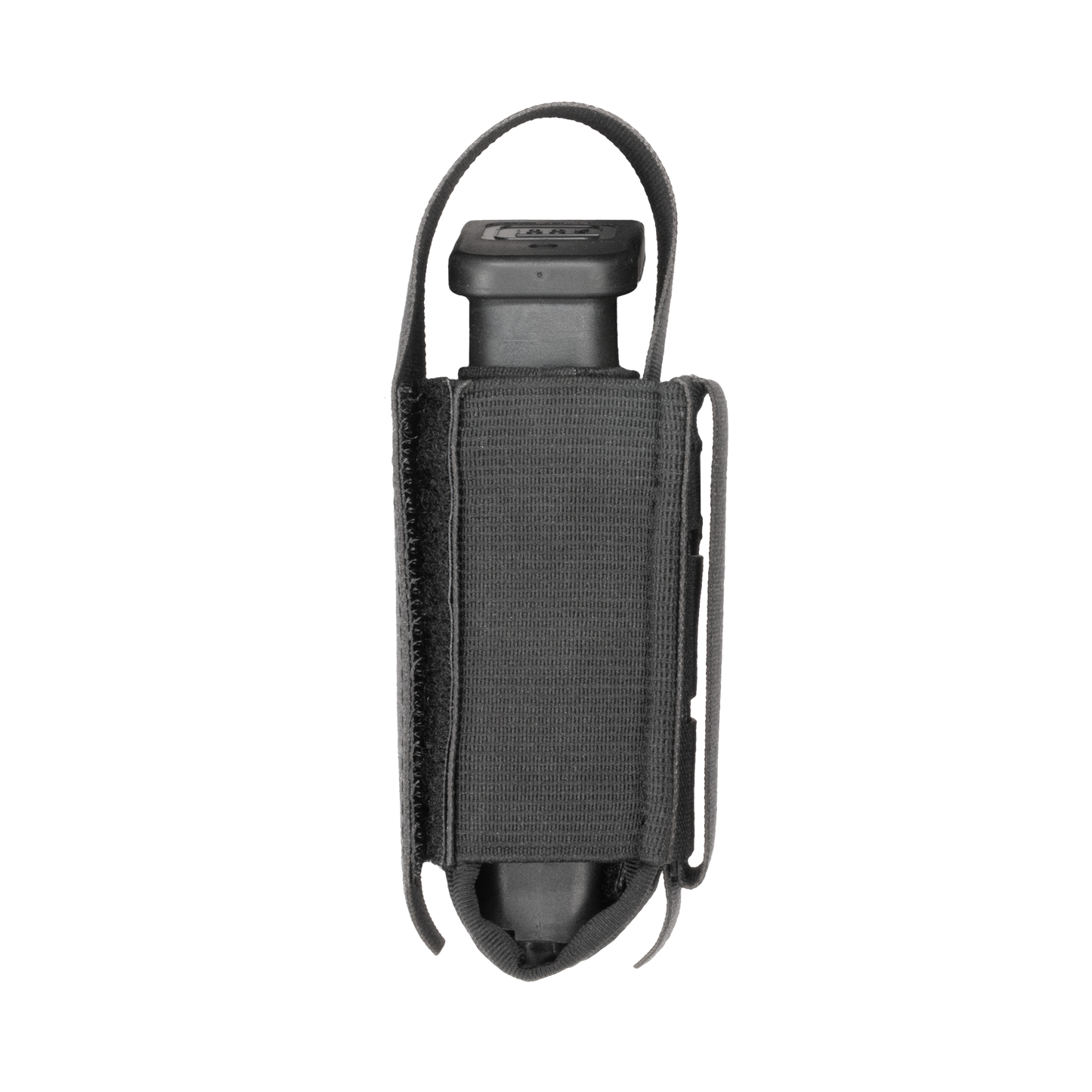 Black tactical nylon belt pouch with a vertical flap. The material looks durable, suitable for carrying small tools or gadgets.