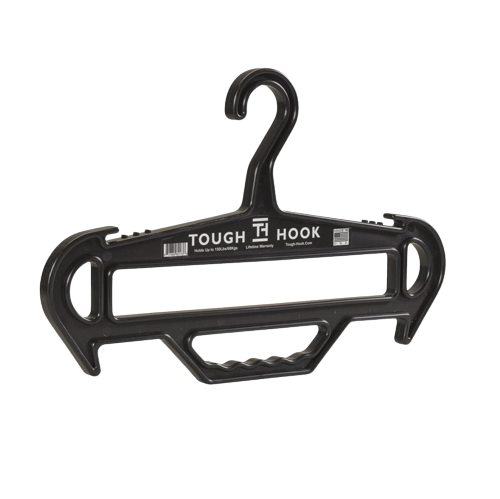 The Tough Hook Tough Hanger XL in black can hang items up to 150 pounds.