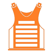 An orange vest icon showing a product is fully customizable.