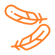 An icon with two orange feathers showing a product is lightweight.