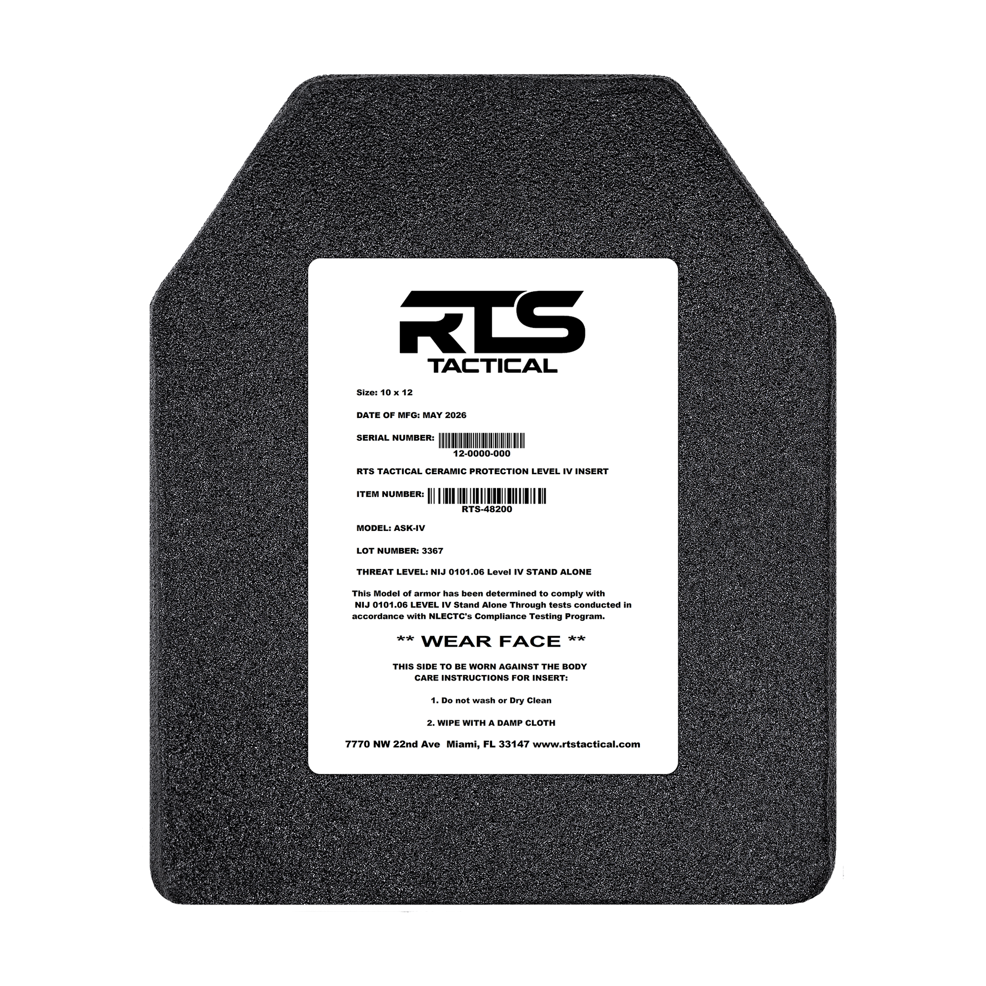 Level IV Rifle Protection Ceramic Plate Insert - 10 x 12 – RTS Level IV Rifle Protection Ceramic Plate Insert - 10 x 12 – RTS