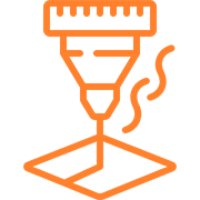 An orange icon of a laser-cutting machine.