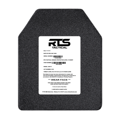 RTS Tactical Ceramic NIJ 0101.06 Level IV Rifle Protection Plate Insert - 11 X 14
