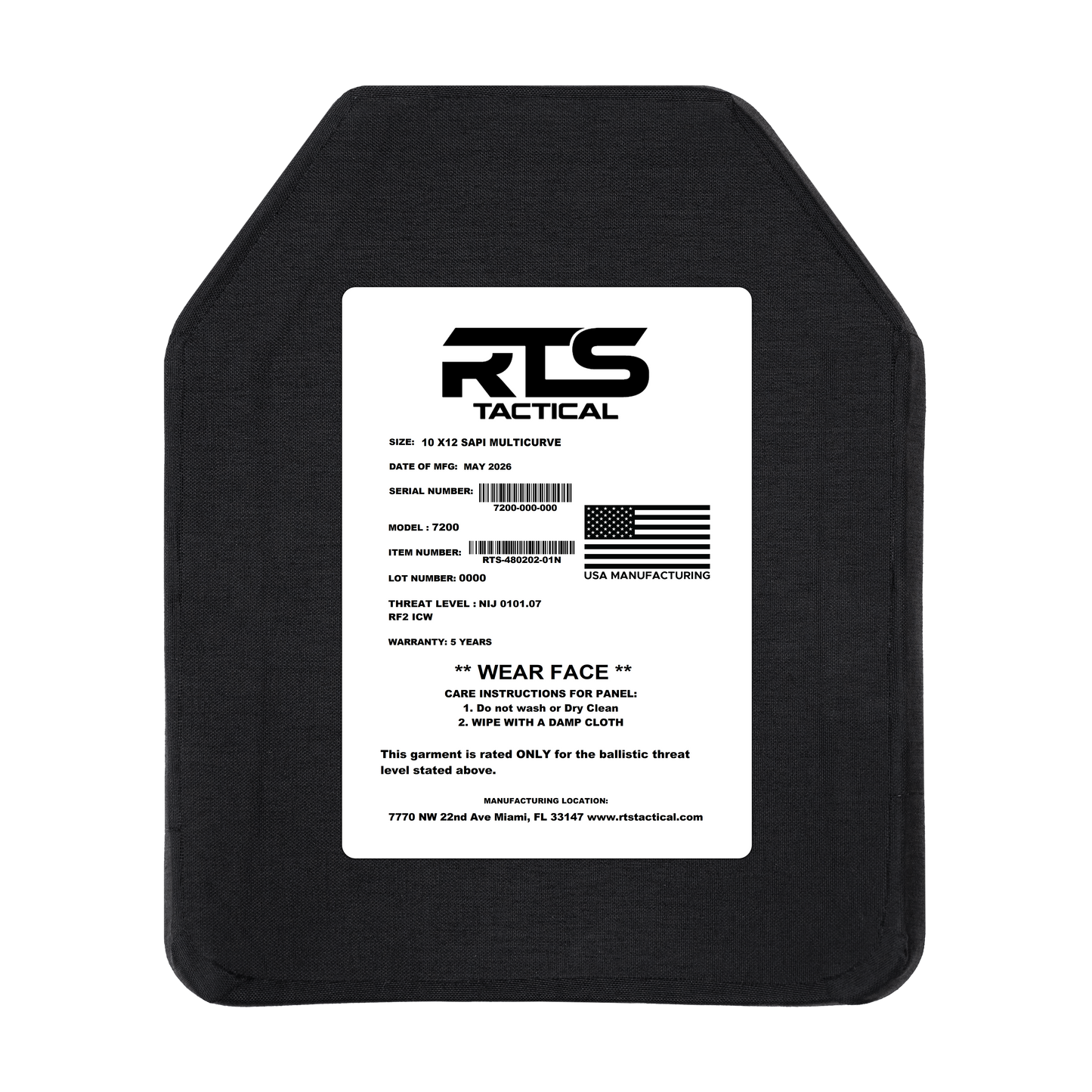 RTS Tactical NIJ 07 RF2 ICW 7200 Series - 10x12 SAPI Multi Curve