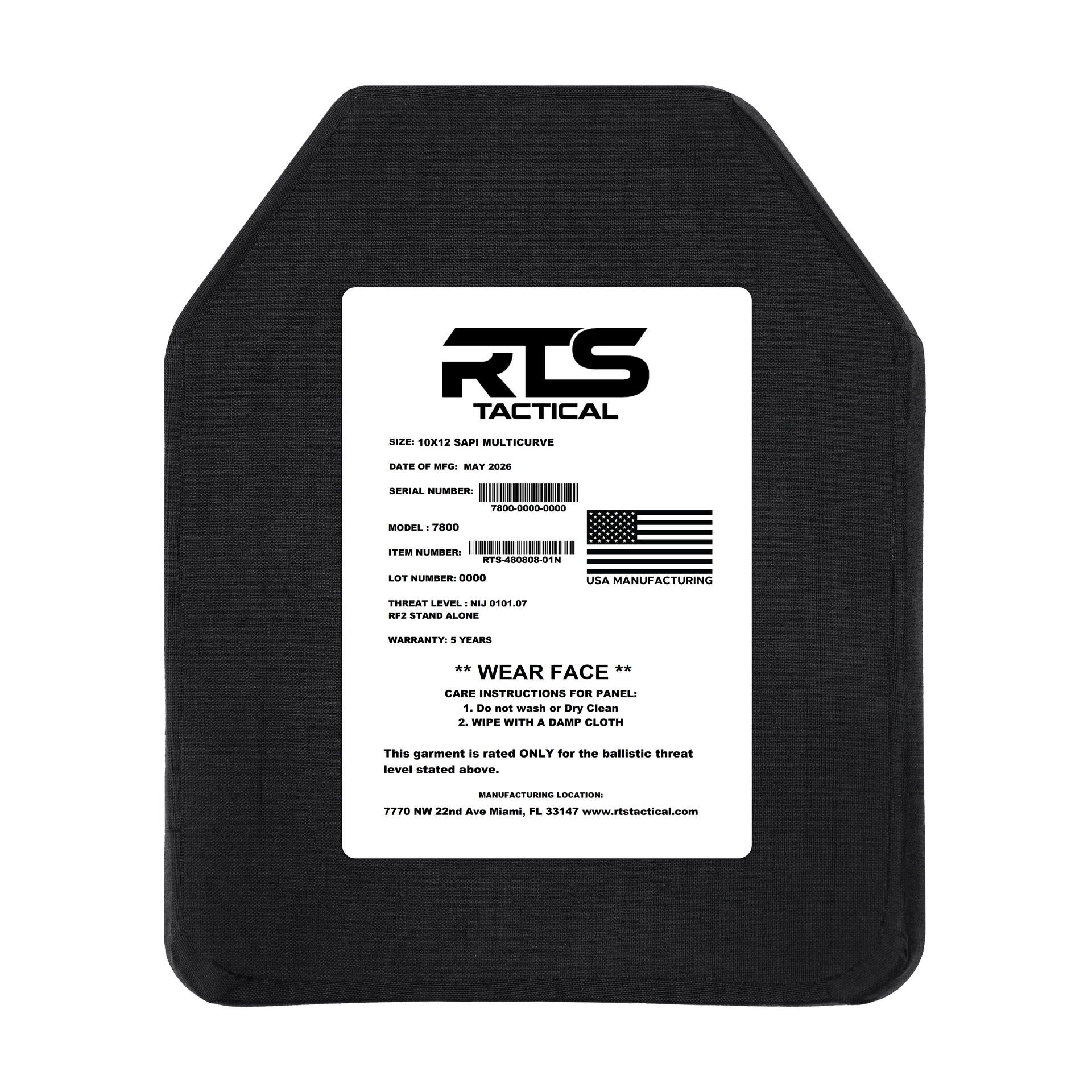 NIJ 07 RF2 Stand Alone 7800 Series 10x12 SAPI Multi Curve Armor