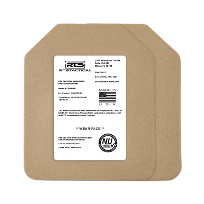 The RTS Tactical AR600 Special Threat Level III hard armor inserts.