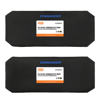 Two black RTS Tactical Commander Soft Armor side inserts.
