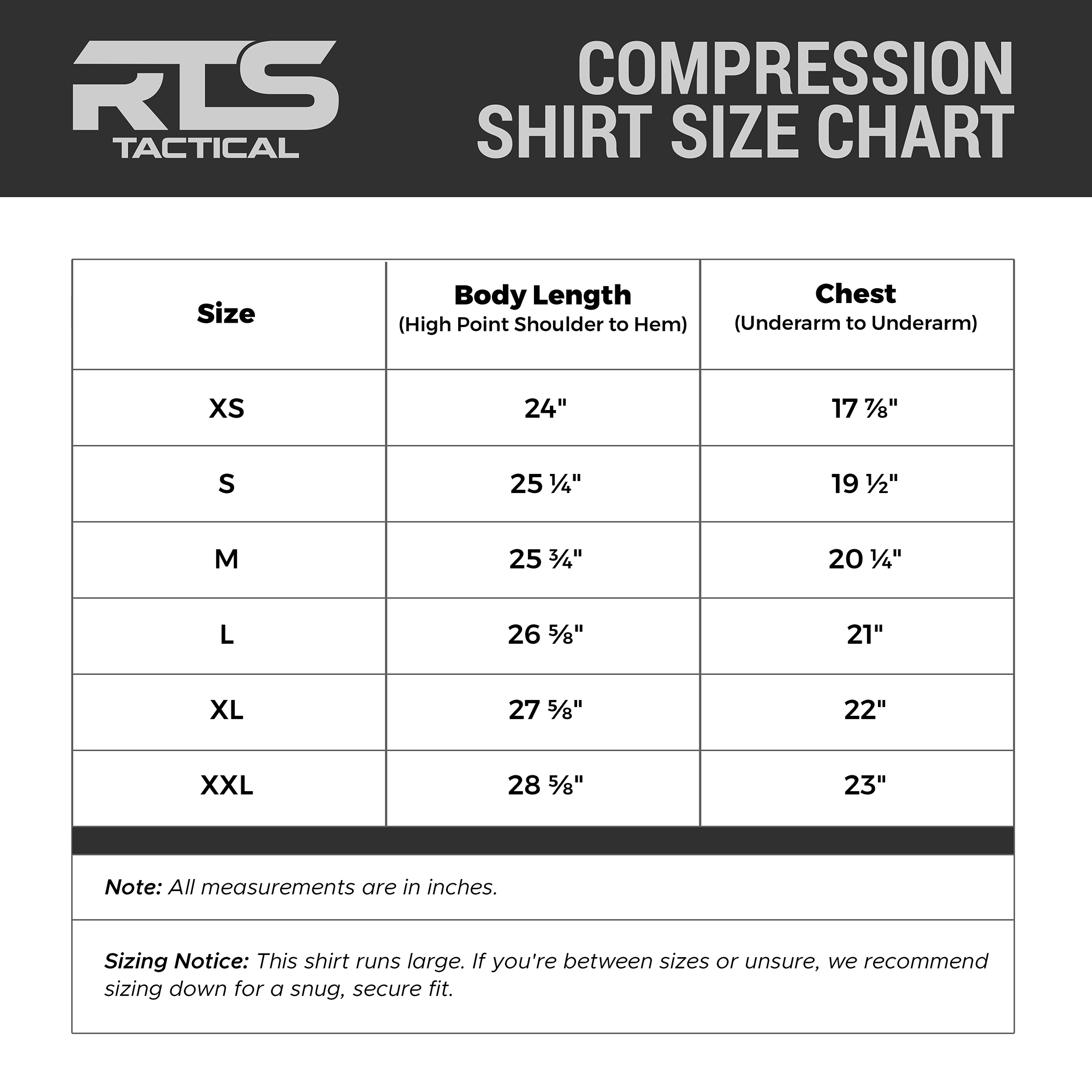 Compression Shirt Size Chart