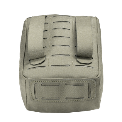 A olive-green tactical bag with vertical slits and sturdy fabric straps. The bag design appears rugged and functional, conveying durability.