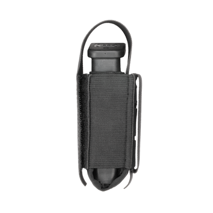 Black tactical nylon belt pouch with a vertical flap. The material looks durable, suitable for carrying small tools or gadgets.