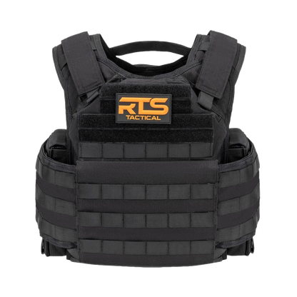 The black Premium Plate Carrier is adjustable and made with 500D Cordura material.