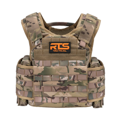 The front of the 11x14 Multicam Premium Plate Carrier vest. 