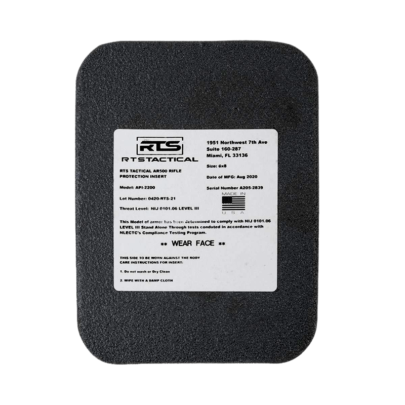 The RTS Tactical AR500 rifle protection hard armor insert for enhanced protection.
