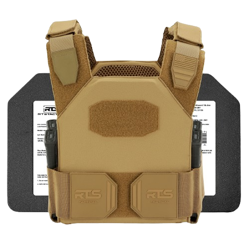 The RTS Tactical Level IIIA Soft Armor Sleek 2.0 Active Shooter Kit in Coyote Brown.
