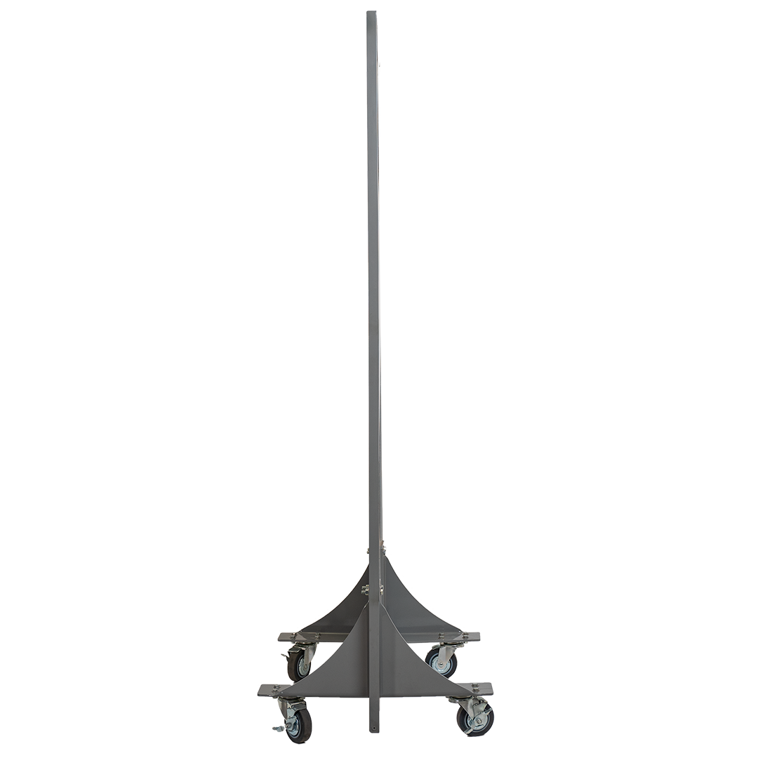 Side view of black buleltproof panel with wheels