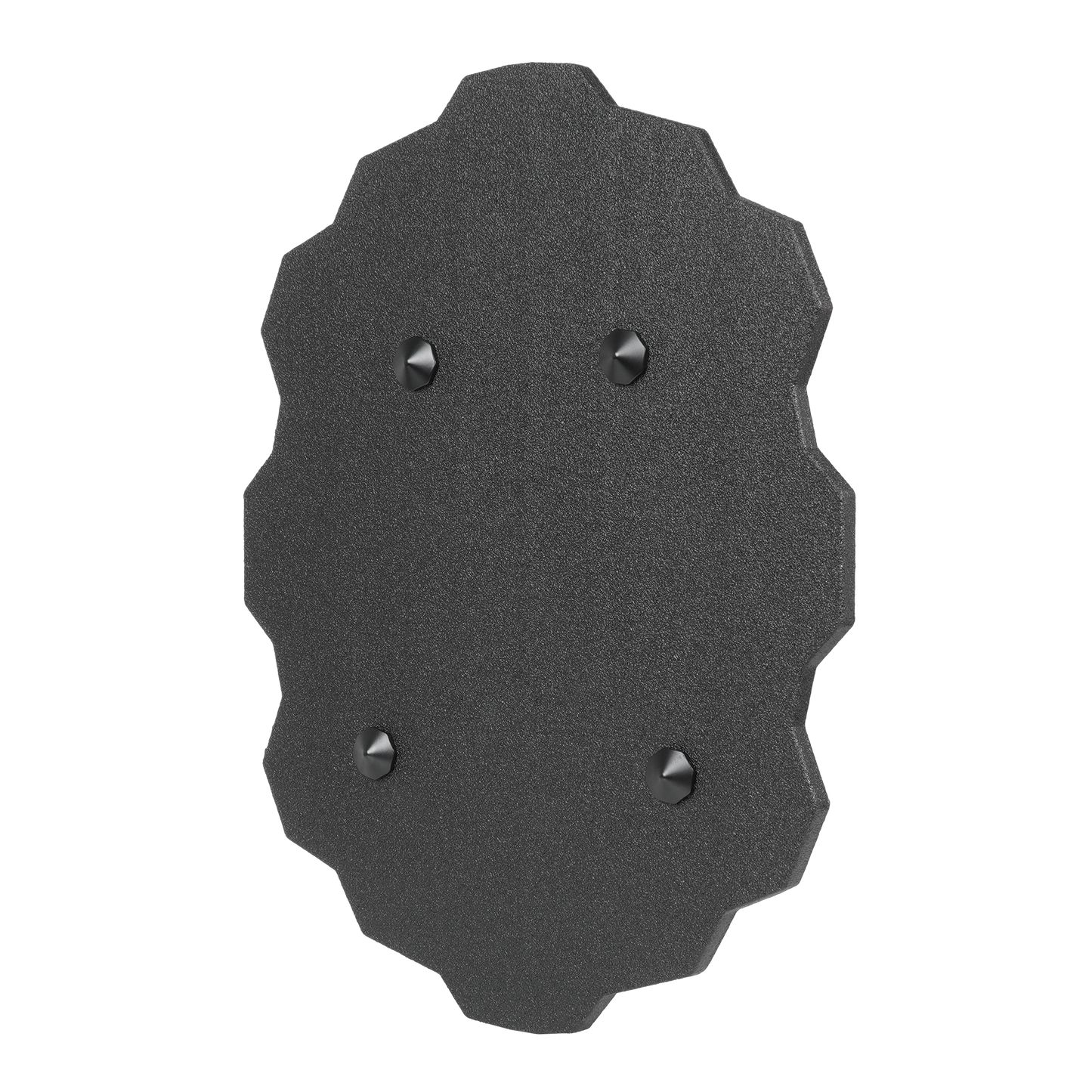 A tactical black ballistic shield with a textured surface and handle.