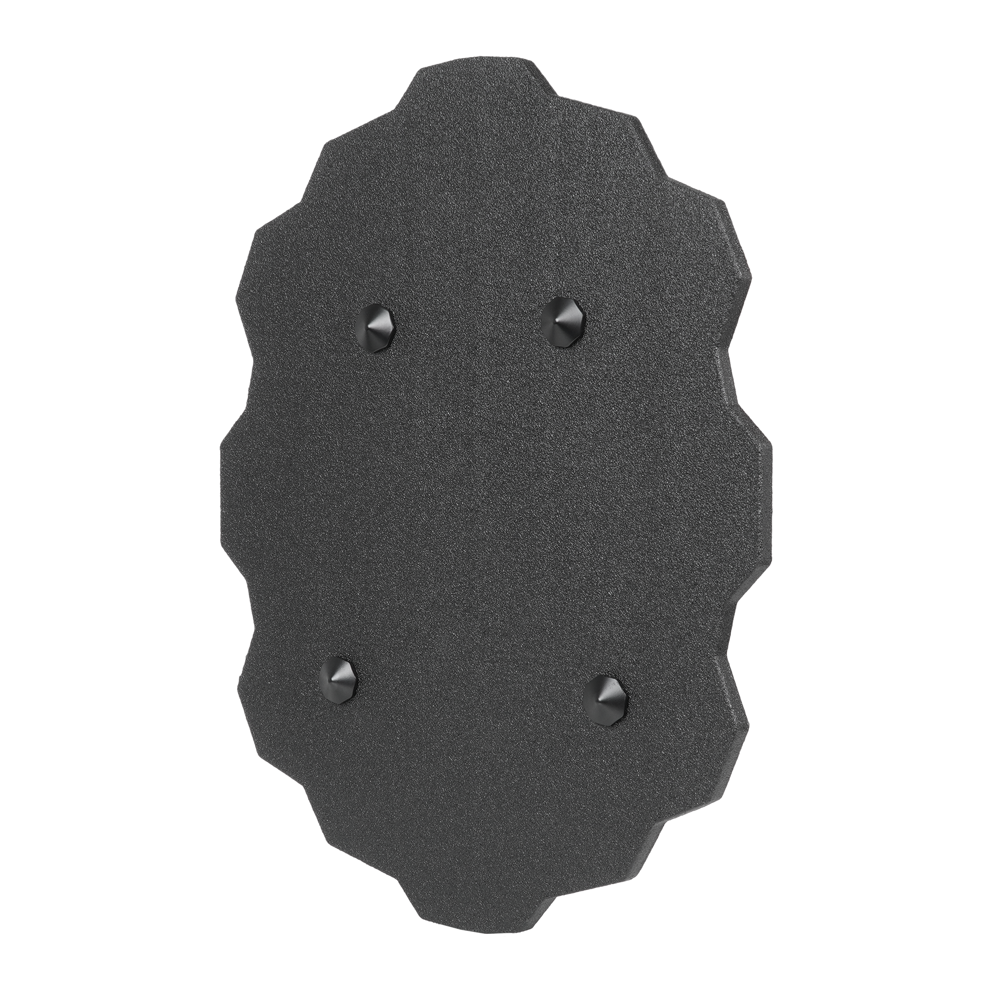 A tactical black ballistic shield with a textured surface and handle.