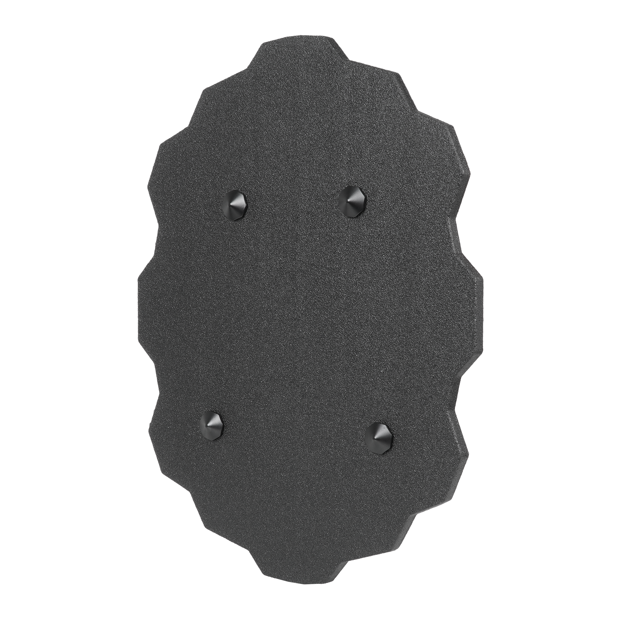 A tactical black ballistic shield with a textured surface and handle.