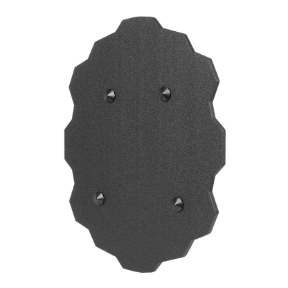 A tactical black ballistic shield with a textured surface and handle.