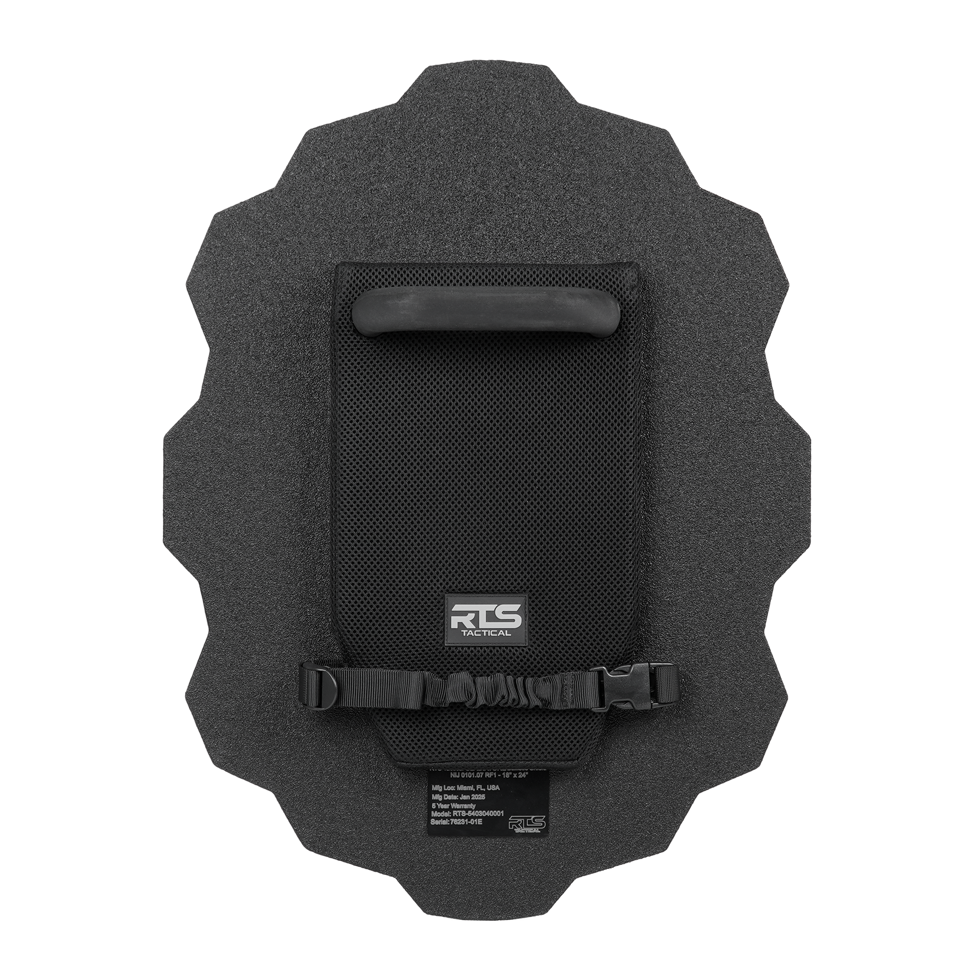 Backside of ballistic shield with grip handle.