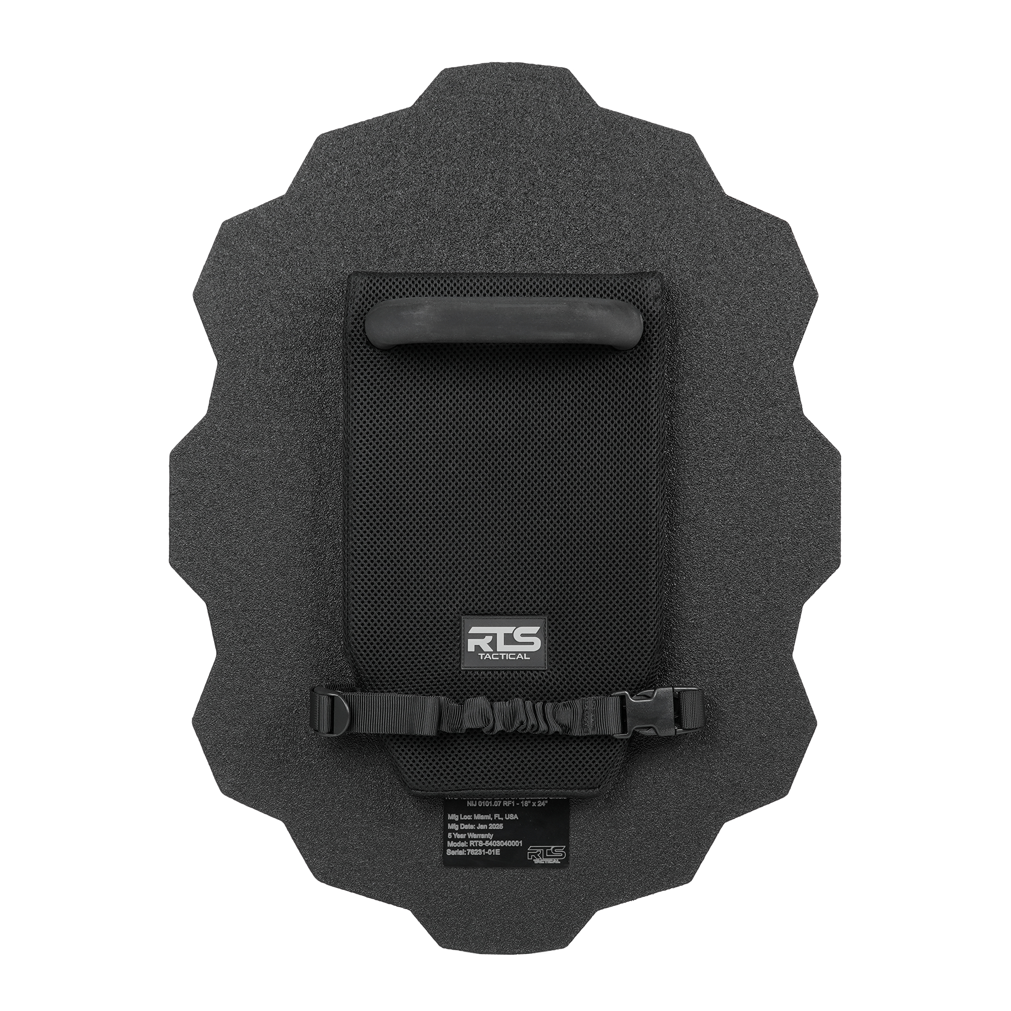 Backside of ballistic shield with grip handle.