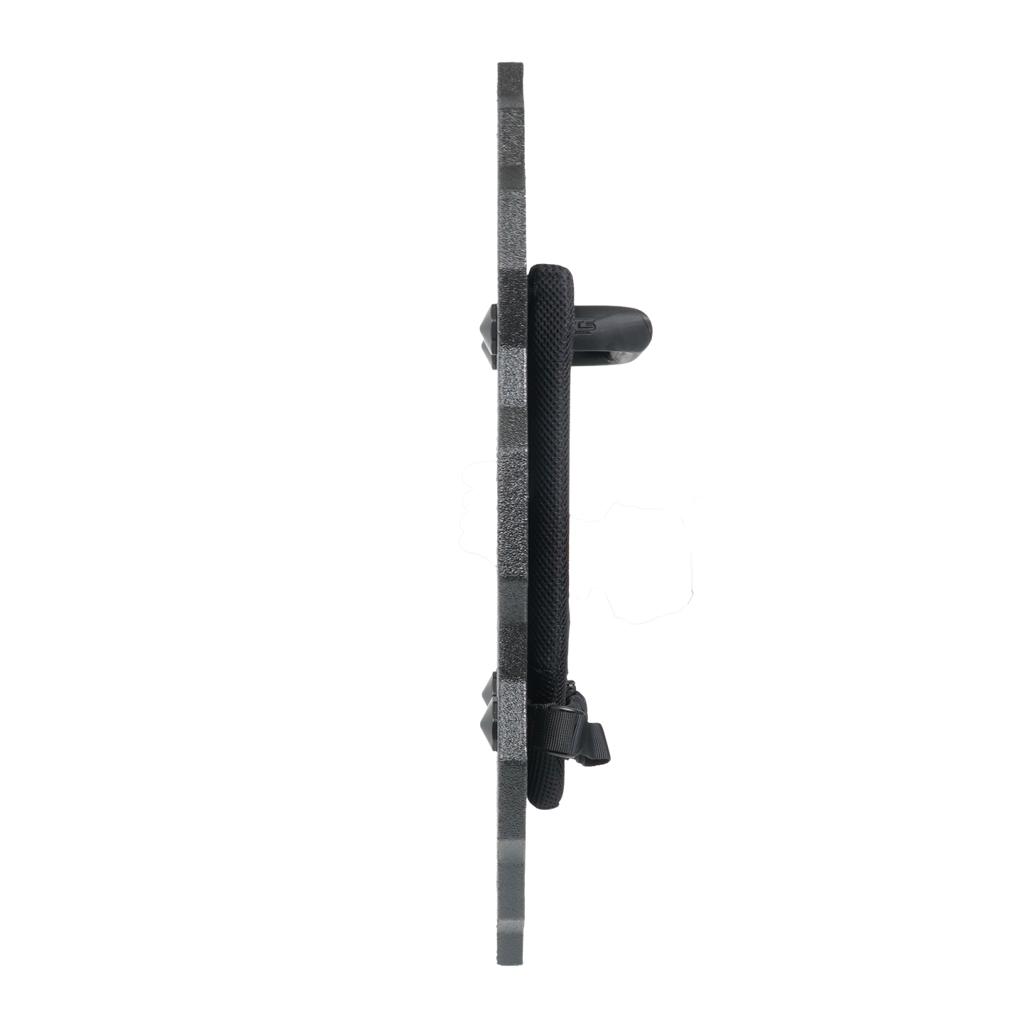 Side of tactical ballistic shield with handle.