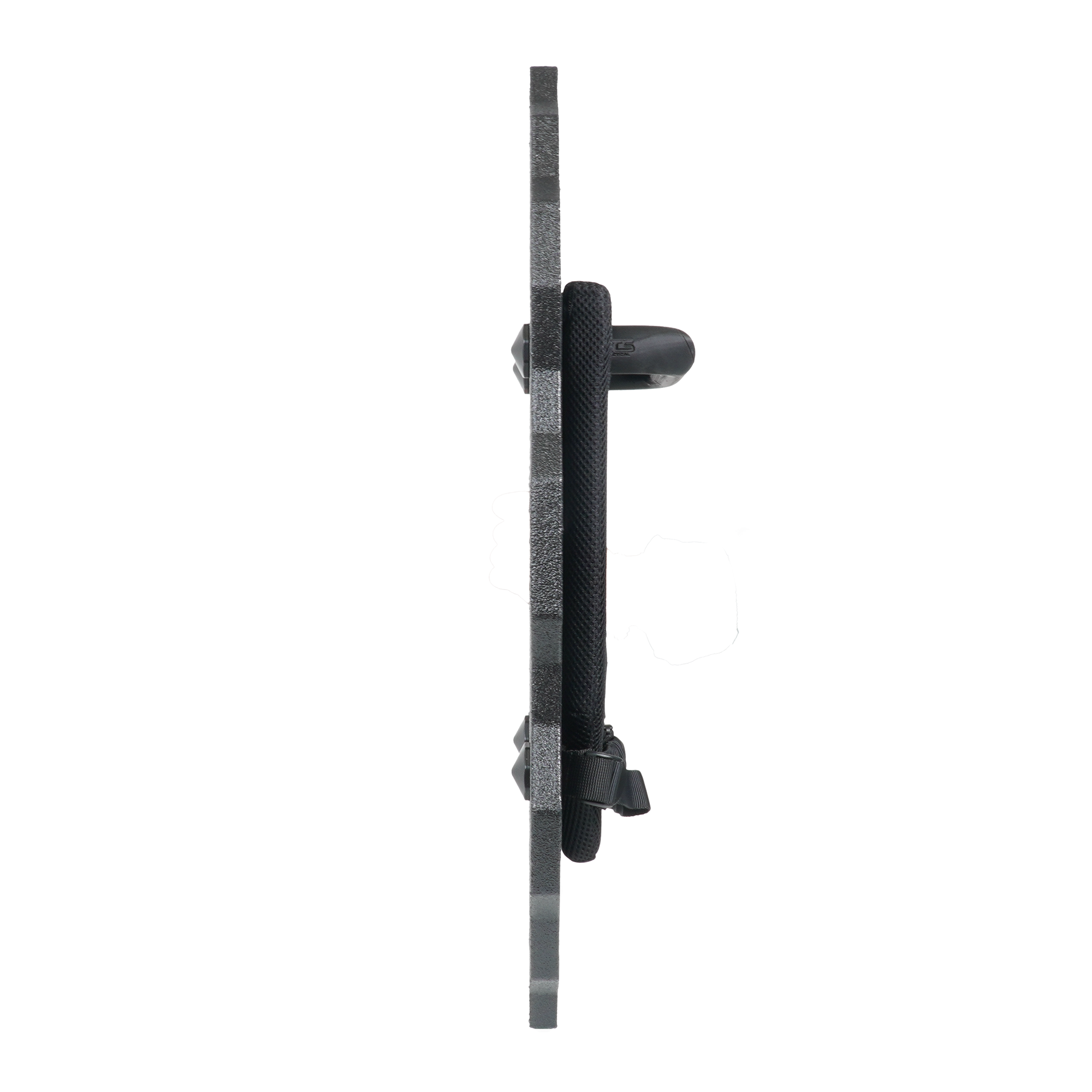 Side of tactical ballistic shield with handle.
