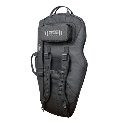 A black mini shield tactical bag with a handle and backpack straps for carrying.