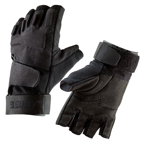 The front and back of the Blackhawk S.O.L.A.G. Special Ops 1/2 Finger Tactical Gloves.